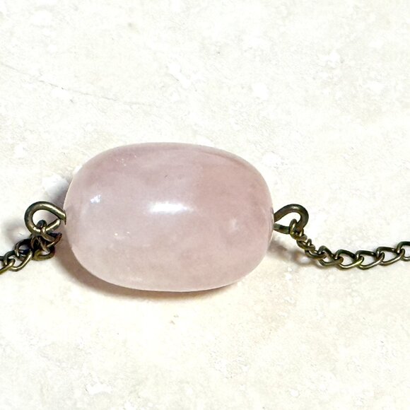 2/$20, Natural Rose Quartz Necklace, Genuine Gemstone Bar Pendant & Bronze Chain - Picture 6 of 11